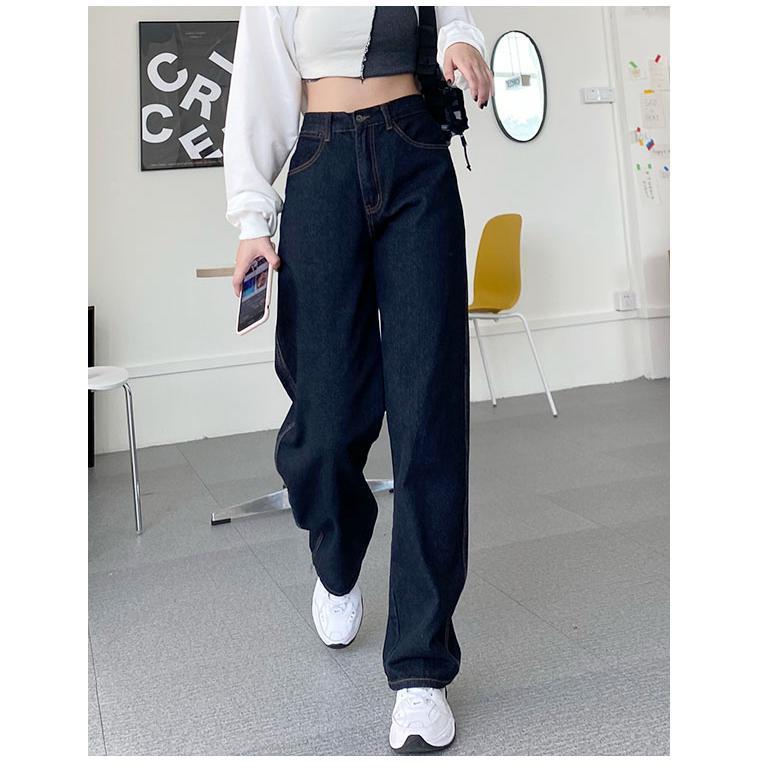 

ZHISILAO New Straight Wide Leg Jeans Women Plus Size Boyfriend High Waist Mom Denim Pants Chic Vintage Mom Jeans 2021, Black