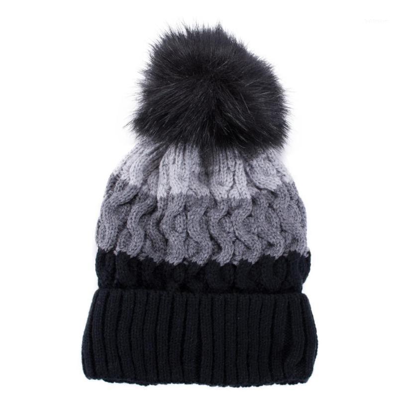 

Lawliet Womens Three Tone Acrylic Fleece lining Pom Pom Knitted Slouch Winter Beanie Hat A5601, White trim