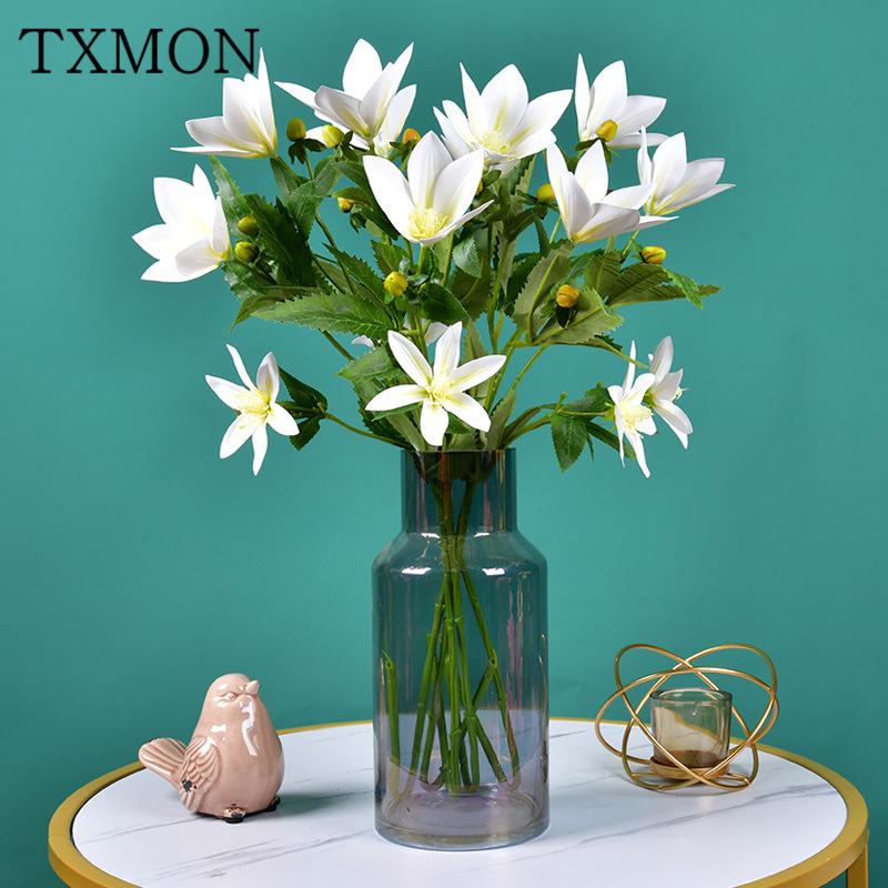 

TXMON 65cm Realistic feel PU film simulation flower magnolia bouquet single fake flowers craft flower table cabinet decoration, Orange