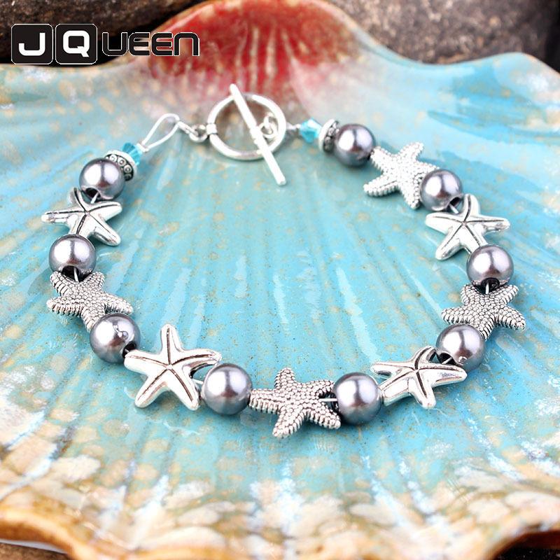

New 2020 Fashion Retro Bohemia Imitation Pearl Starfish Charm Bangles Women Jewelry Beads Bobo Bracelet For Women