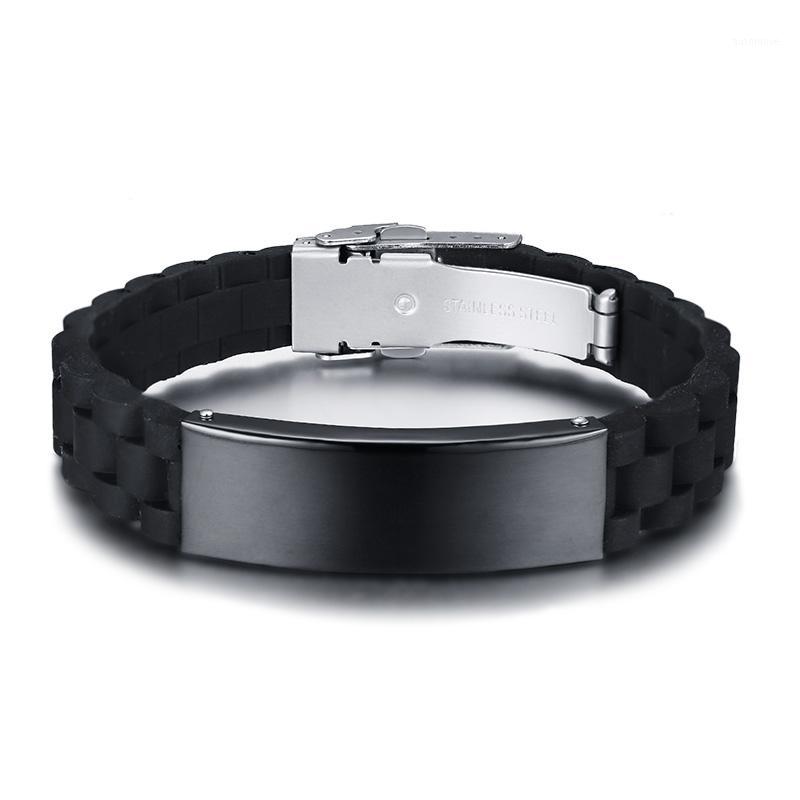 

Customize Black ID Bracelets for Men Stainless Steel Silicone Bangle Casual Male Adjustable Jewelry1