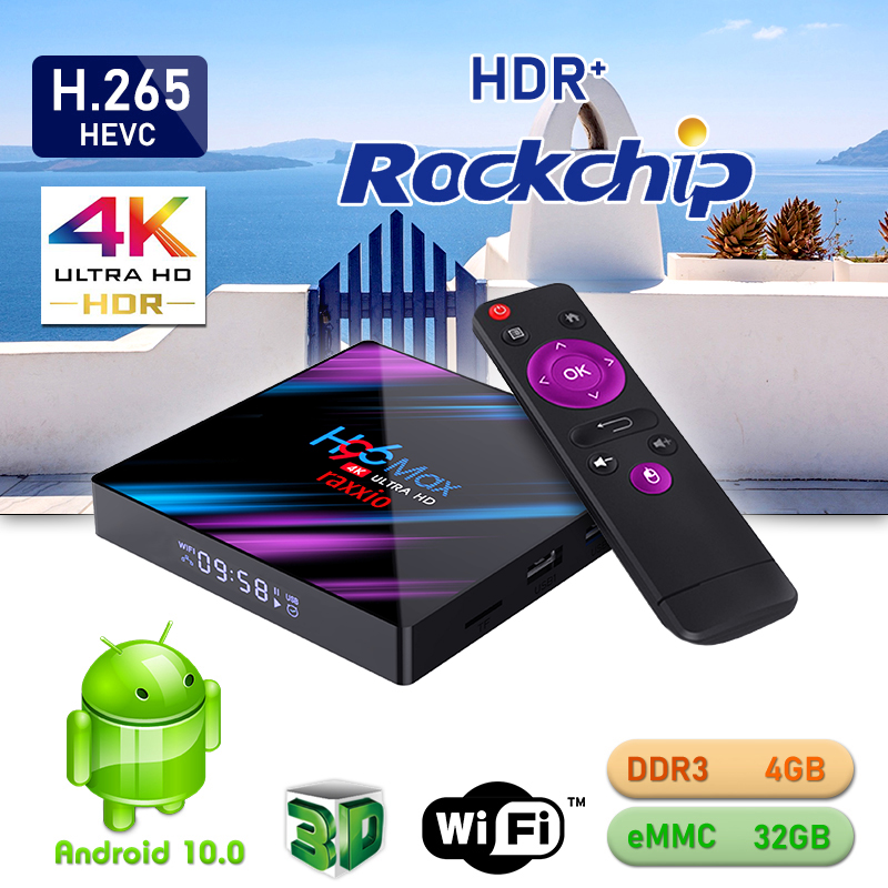 

H96 MAX TV BOX Android 10.0 RK3318 4GB 32GB Dual WiFi Bluetooth 4K Media Player Top Set Boxes