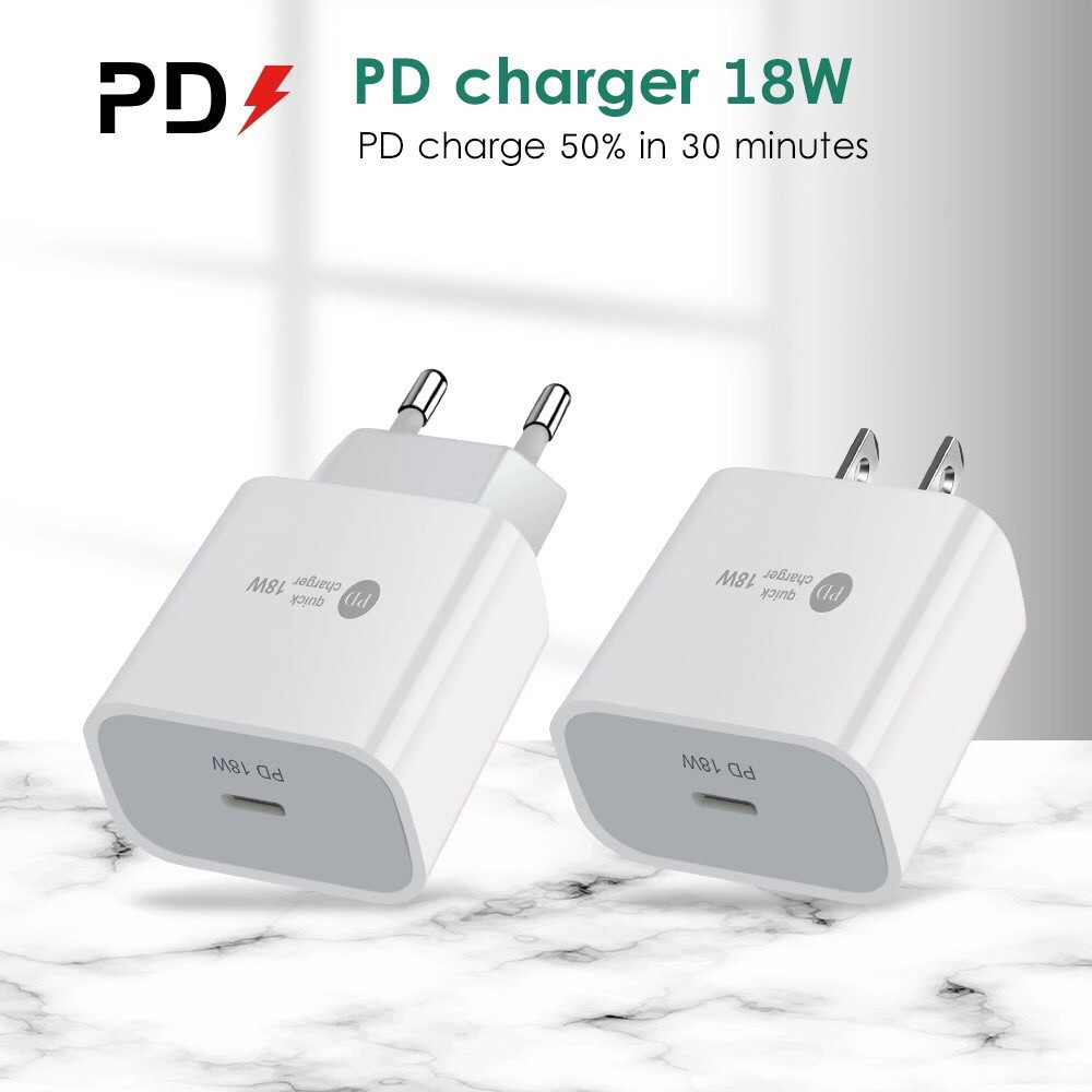 

Type-C 18w Fast Cell Phone Charger EU US Plug Ac Dc PD Quick Charging 18 Walt Power Adapter with USB-C Port