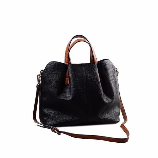 

Genuine Leather Composite Bags Litchi Grain Handbags Head Layer Cowhide 2021 New Women's Portable Shoulder Messenger Fold Bags, Black