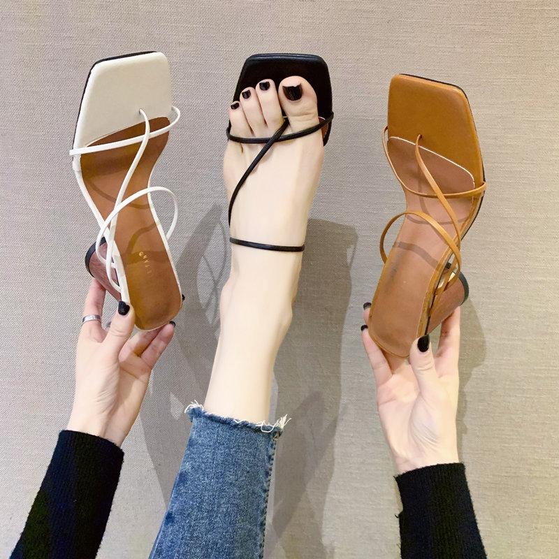 

Summer Roman style shallow mouth open toe high heel sandals fashion wild thick heel sandals trend hot outdoor female slippers, White