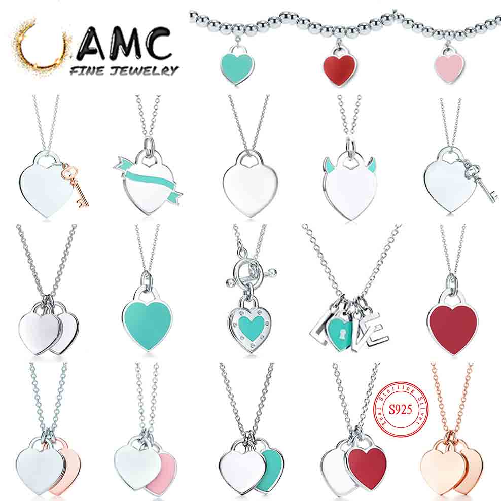 

tiff necklace 925 silver pendant female jewelry exquisite craftsmanship with official logo classic blue heart necklace wholesale