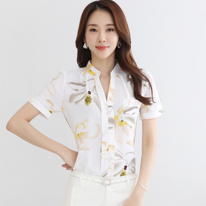 

Fashion Women Blouses 2020 Ladies Shirts V-Neck Slim Chiffon Blouse Shirt Office Work Wear Women Shirts Plus Size Blusas, Black