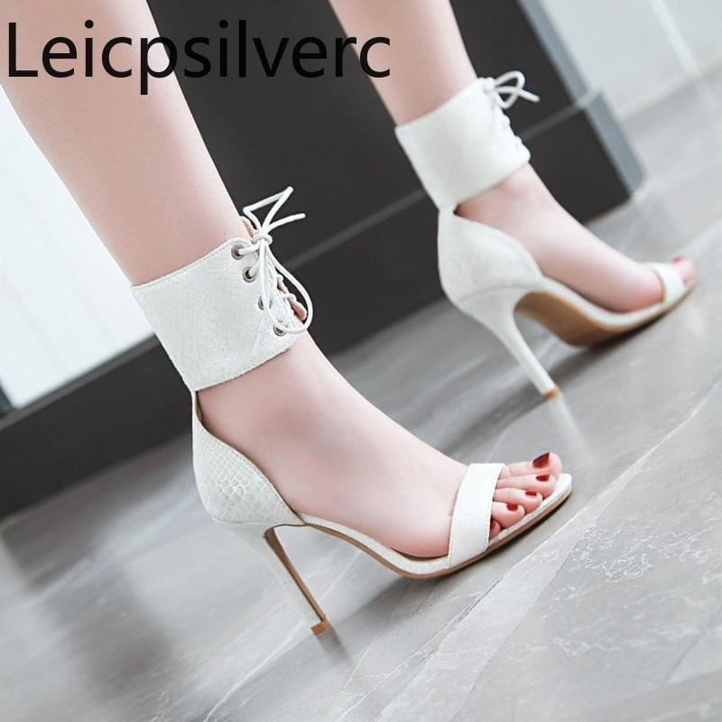

Women's Sandals summer new style Fashion Sequined Cloth Open toe Lace-up Fine heel High heel Women's shoe plus size 32-46
