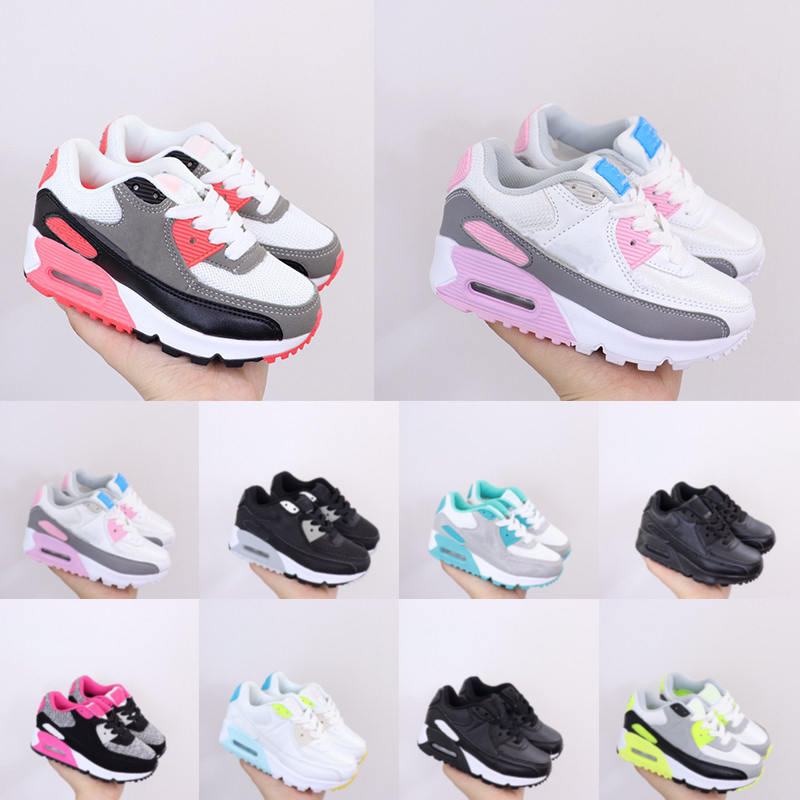 

AM 90 Running Shoes Hyper Blue Teal Little Kids Shoe Light Smoke Grey Pink Metallic Silver Triple White Aurora Green Volt Barely Sneakers, As pics