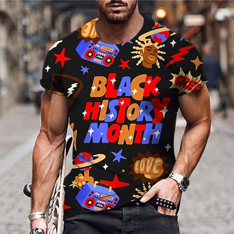 Men's Unisex T shirt 3D Print Graphic Prints Letter Crew Neck Black History Month Street Daily Print Short Sleeve Tops Casual Designer Big a