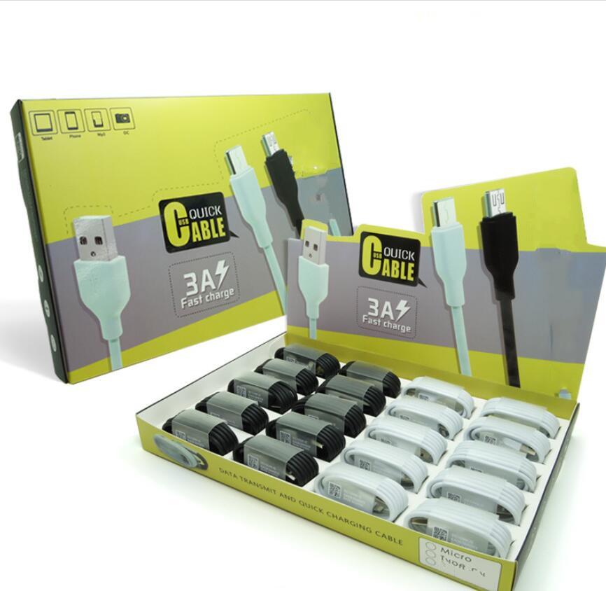 

High Speed 3A USB Cable Fast Charger Micro USB Type C Charging Cables For Samsung LG Huawei Android Phones Charge Data Cord With market retail display box, White