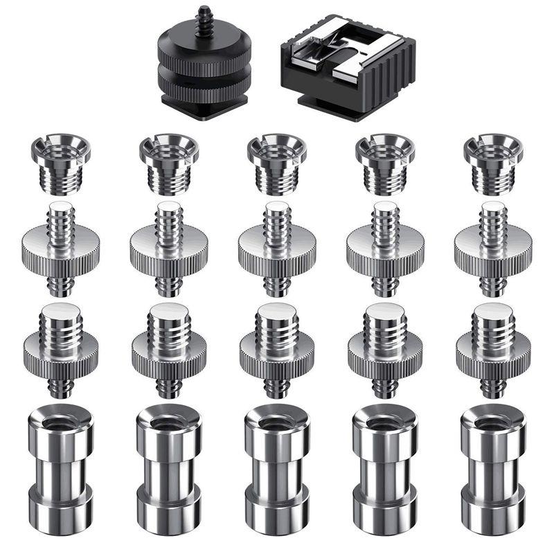 

Camera Screw, 22 Pcs 1/4 Inch and 3/8 Inch Converter Threaded Screws Adapter Mount Camera Hot Shoe Mount to 1/4 Set for Camera/T