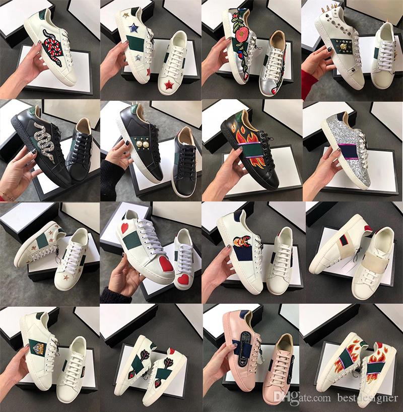 

GG'sneakers New Luxury Designer Ace Shoes Top Leather Embroidery Bees Snake Tiger Green Red Stripe Genuine Fashion Casul Men And Women Box 3, 25