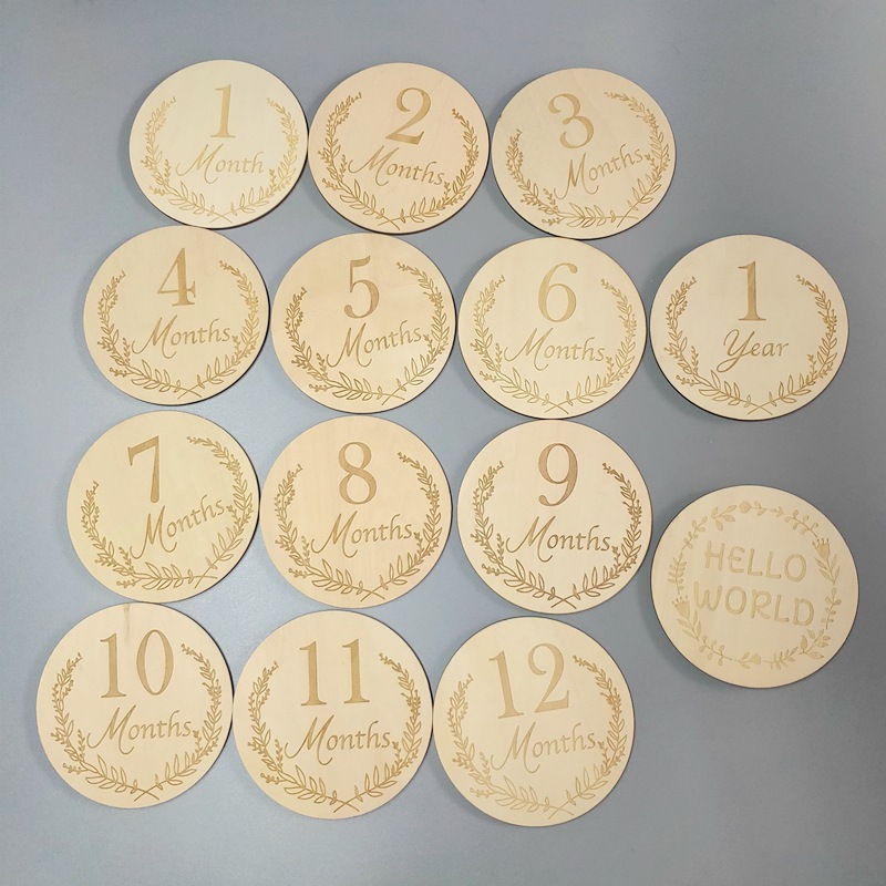 

14pcs Party Supplies Wooden Baby And Pregnancy Announcement Hand-Crafted Circles Monthly Milestone Cards Baby Shower Gifts