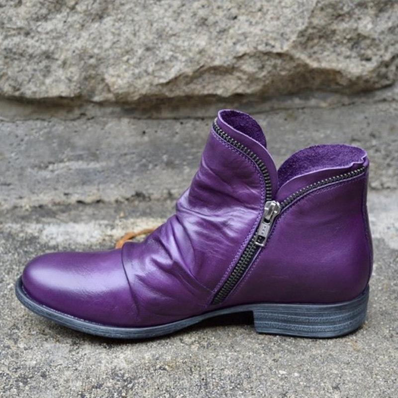 

Women Ankle Boots Zipper Women Retro Soft Pu Leather Punk Boots Female Causal Ladies Shoes Short Snow Mujer Winter, Black