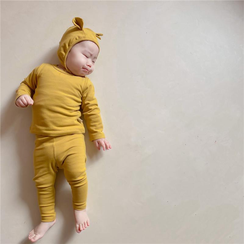 

Korean Baby Infant Clothing 2021 Spring Autumn Baby Boys and Girls Cotton T Shirt+jeggings+hats 3pcs Sets Toddler Solid Sets, Blue