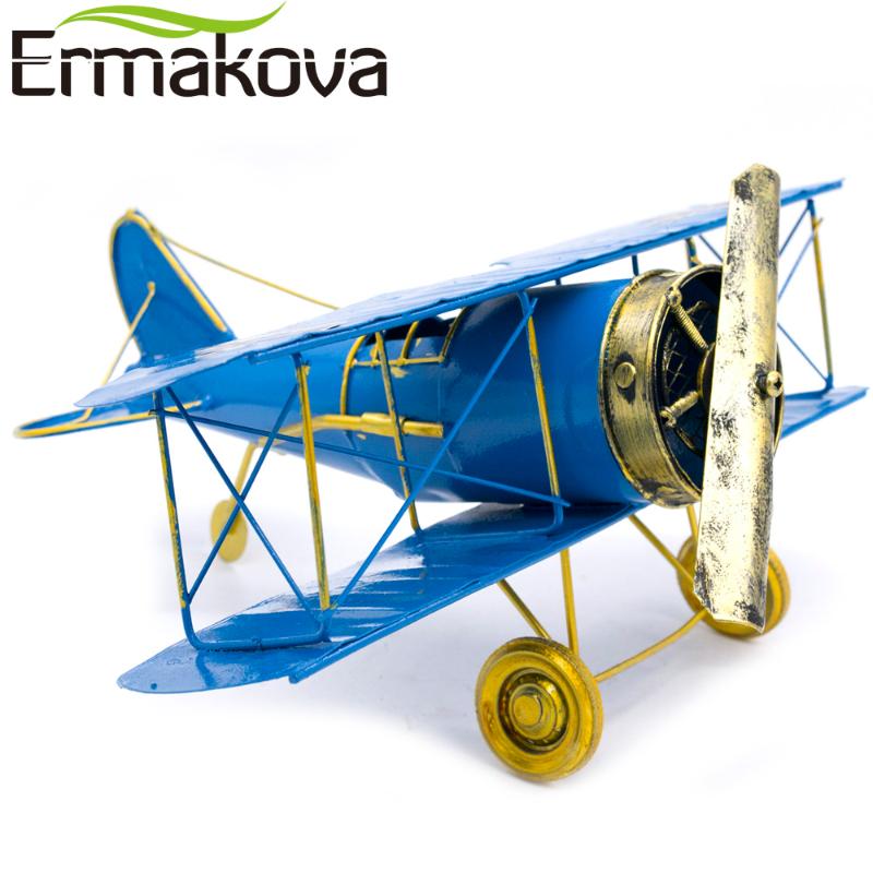 

ERMAKOVA Metal Handmade Crafts Aircraft Model Airplane Model Biplane Home Decor Ornaments Furnishing Articles(B Color