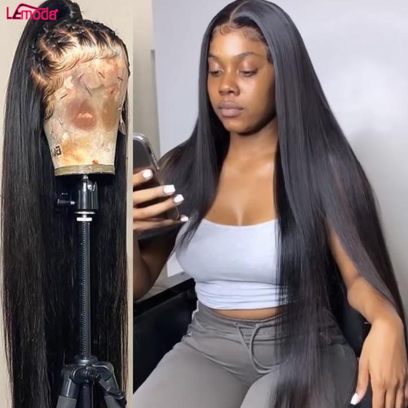 

Straight Lace Front Wig HD Transparent Lace Frontal Wig 30 Inch Human Hair Remy Brazilian Preplucked 13x4x5 Front, As pic