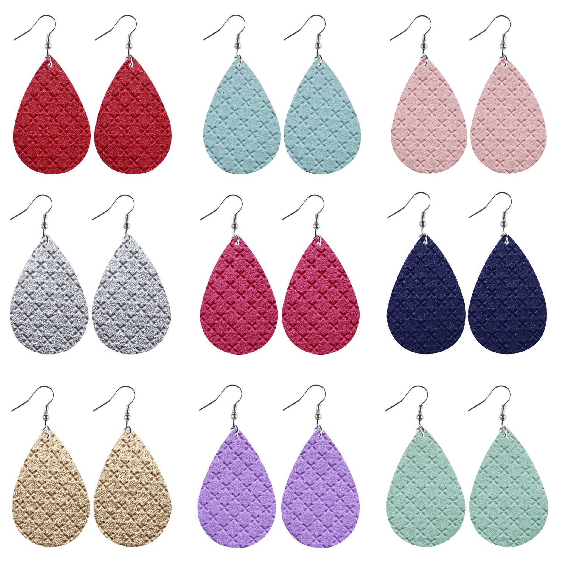 

Fashion Teardrop PU Leather Earrings Charm for Women Girls Multicolors Bohemia Lightweight Lattice Dangle Drop Hook Earring Wholesale, Golden
