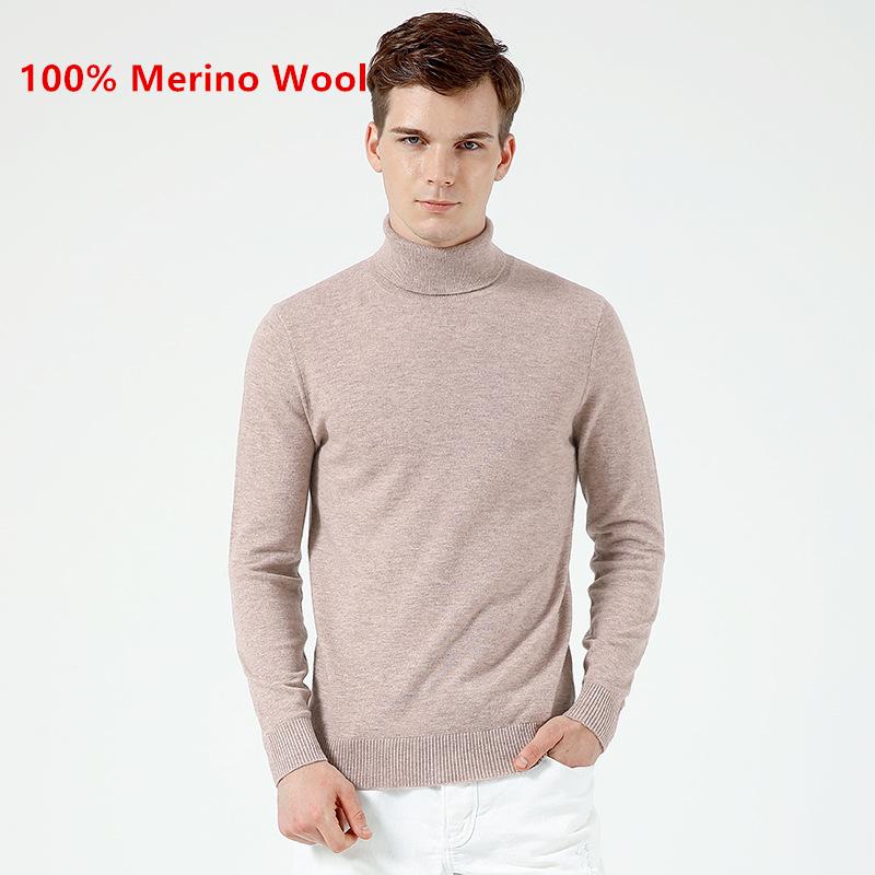 

100% Merino Wool Turtleneck Men Sweater 2020 Autumn Winter Warm Jumper Knitwear Clothes Ropa Hombre Pull Homme Pullover Sweaters, Black