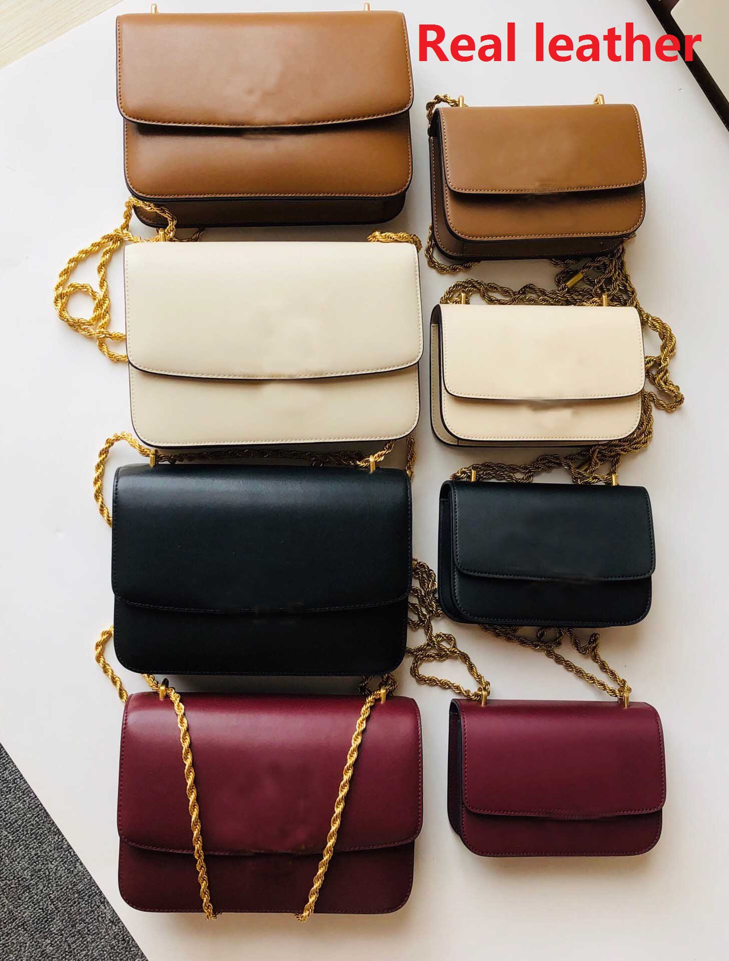 

Handbag Top quality Genuine Leather Eleanor small Bag Shoulder bags women bags Crossbody bag Cowhide chain box bag, Black(with chain)