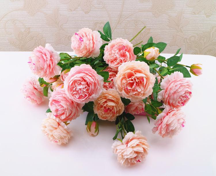 

Upscale 3 head peony artificial flowers New Sen series wedding home Christmas DIY decoration rose fake flowers, White