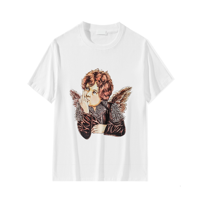 

2021 Summer New Men's Spoof Middle Finger Angel Characters Short Sleeve Women's Large Top T-shirt Xewh, Beige