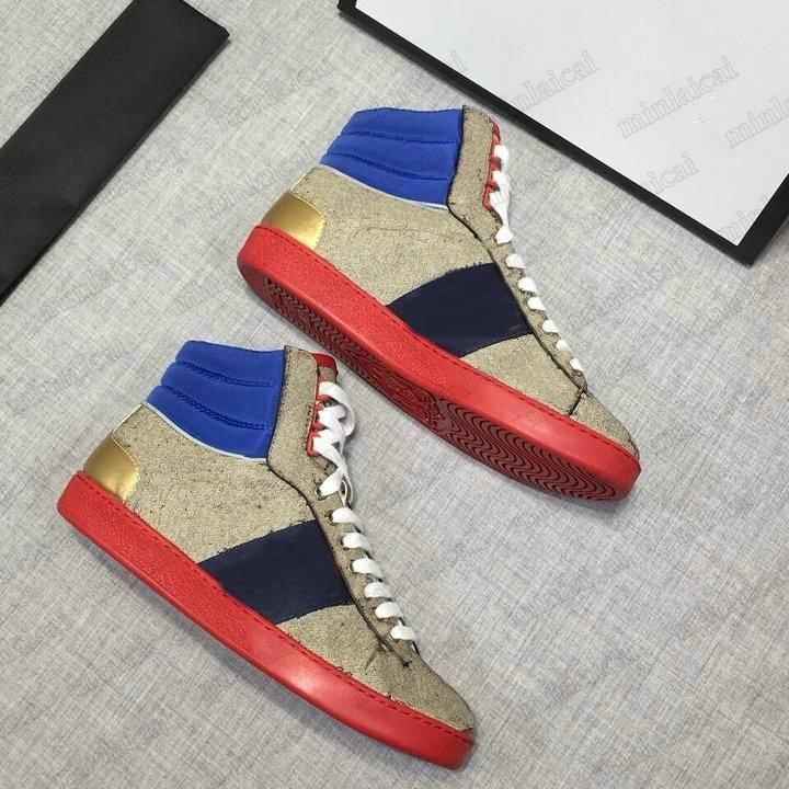 

GG'sneakers Ace High Top Blue Beige Ebony Shoes Brown Canvas Leather Italy Green Red Stripe Luxurys Designer Sneakers Vintage Runner Trainer