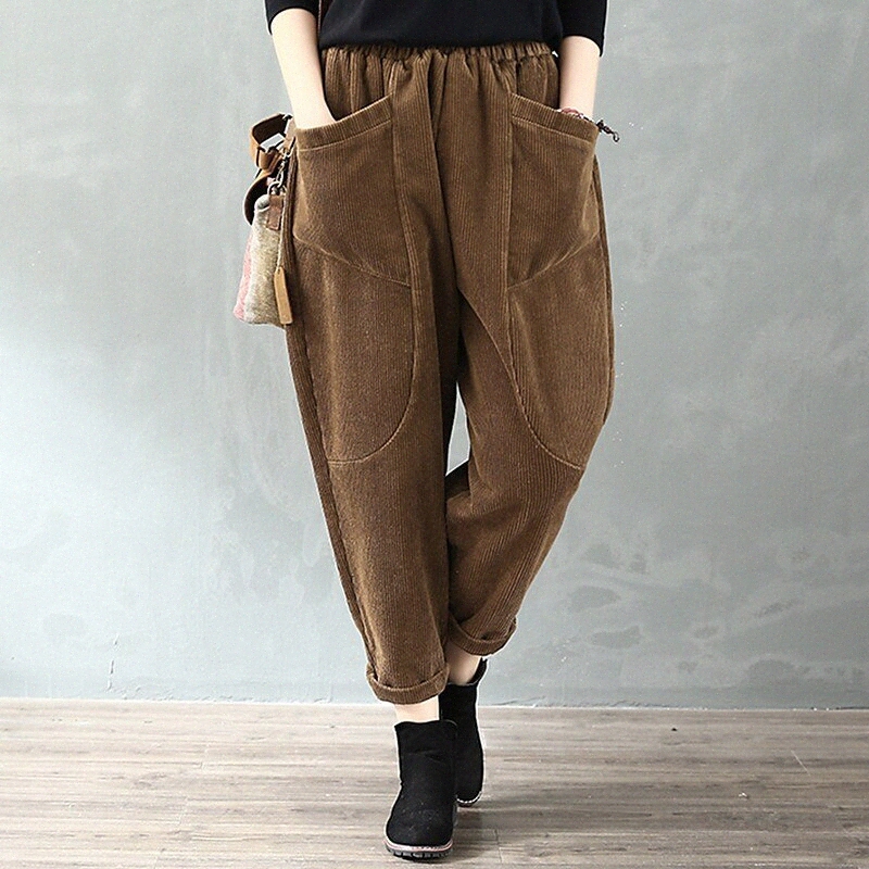 Femme's Fashion's Harem Chinos Poches latérales à la taille élastique Pantalon longueur de la cheville Daily Micro-élastique Micro-élastique Cord