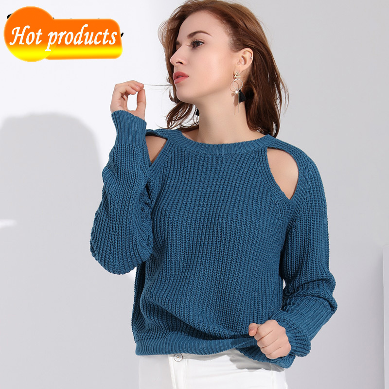 

Women' blouses, tights, cold shoulder sweater, short tops, ladies spring pullovers knitted over JUHR, Black