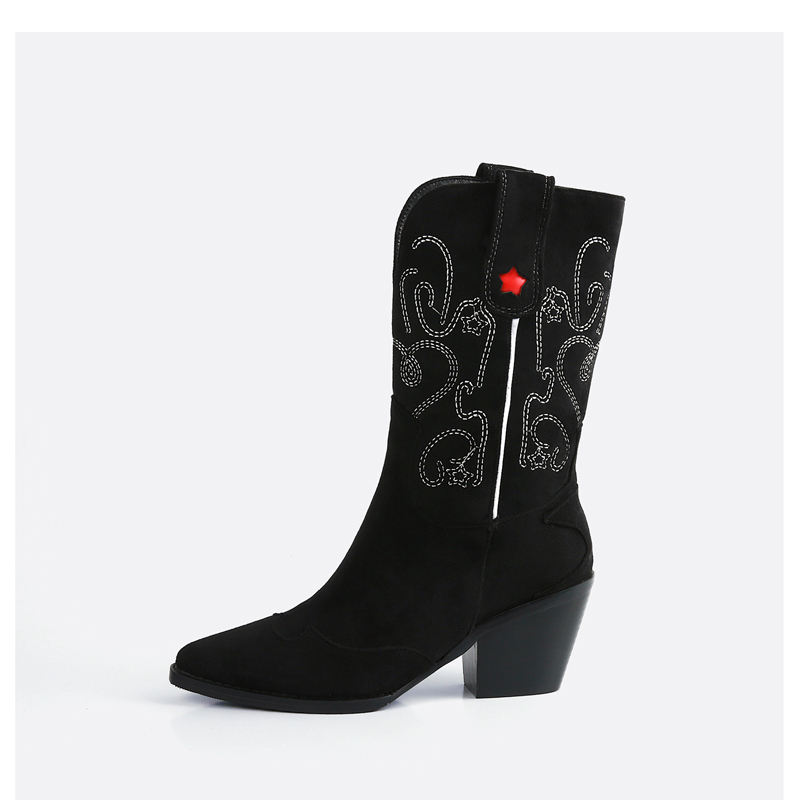 

Hot female Ins mid-calf more size 22-27.5cm embroidered boots stuffed warm for woman winter shoes HLY4, Black