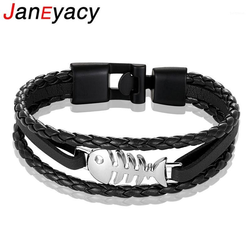 

Fashion Jewelry Alloy Fish Bone Leather Bracelet Men Casual Personality Women Bracelet Multi-layer Masculina Pulseira1