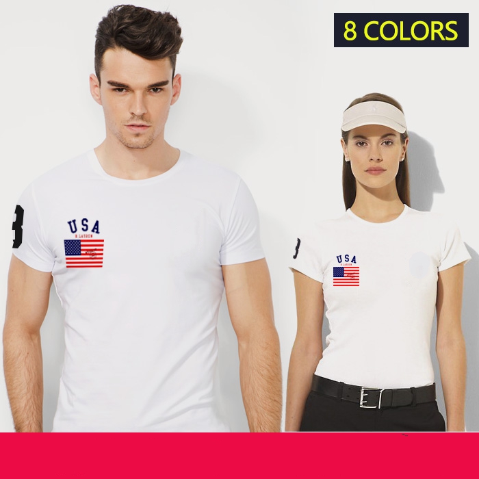 

High-quality embroidery men's short-sleeved t-shirt Slim white tide brand cotton flag style American men's T-shirt round neck youth summer