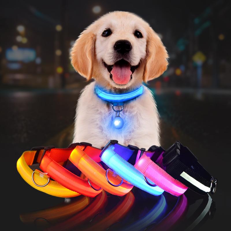 

Nylon LED Pet Dog Collar light Night Safety Flashing Glow Dog Leashes Dogs Luminous Fluorescent leads lamp Pet Supplies