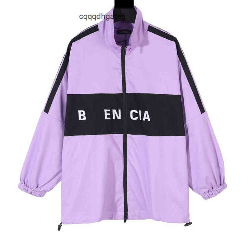 

balencaigas trendy fashion brand men jacket coats italy brand B's high splicing charge windproof Oxford fabric double pull head design Paris, Purple