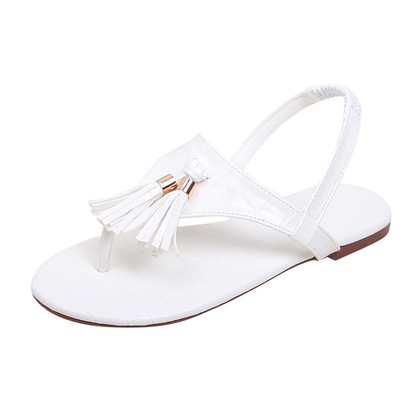 

2021 Summer Women Sandals Sexy Flat Heel Shoes Narrow Band Fashion Square Toe Ladies Ankle Strap Tassel Sandals Shoes Woman, Black