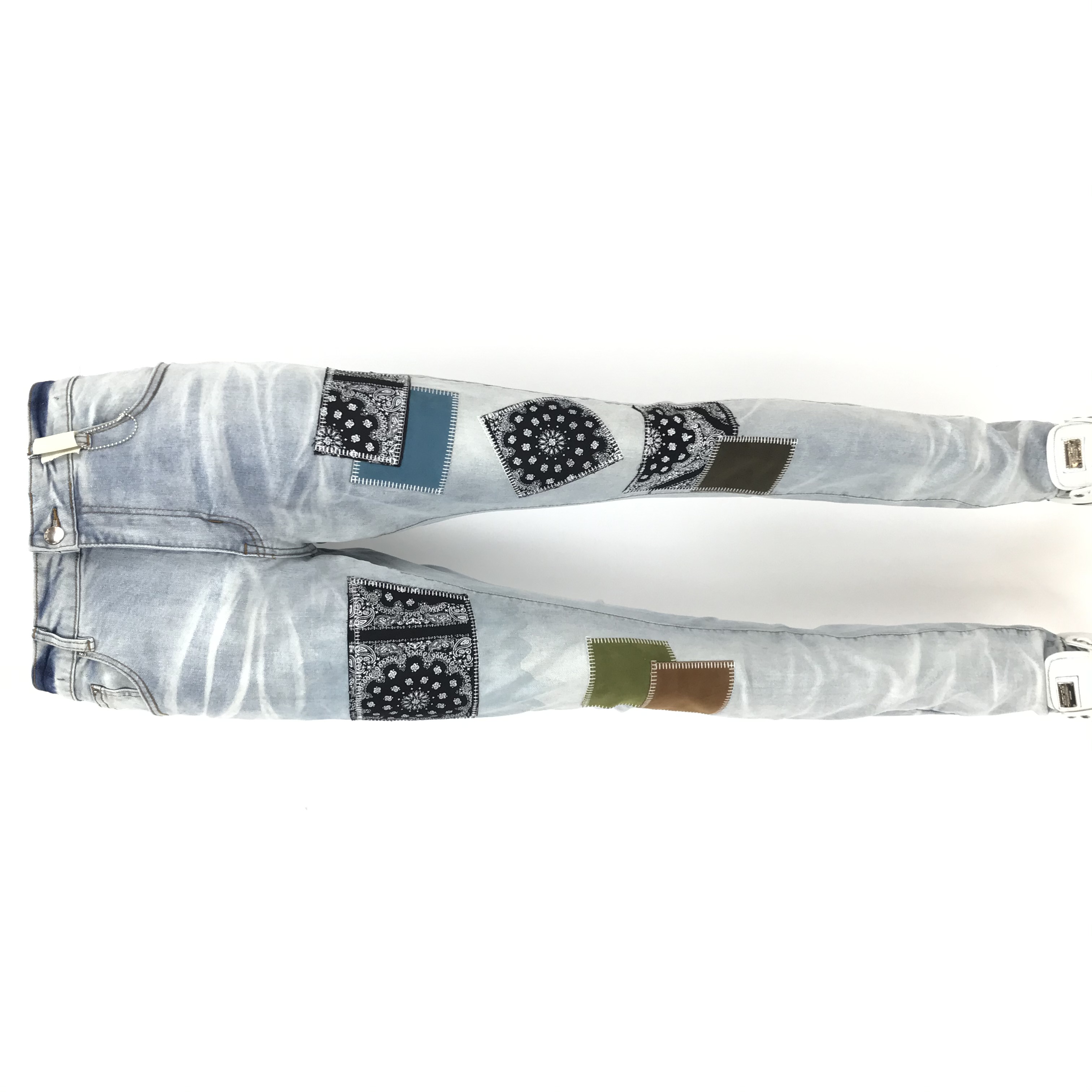 

Hot sale new style men's and women's jeans slim locomotive denim fashion trendy hip-hop men's jeans AM30, Photo color