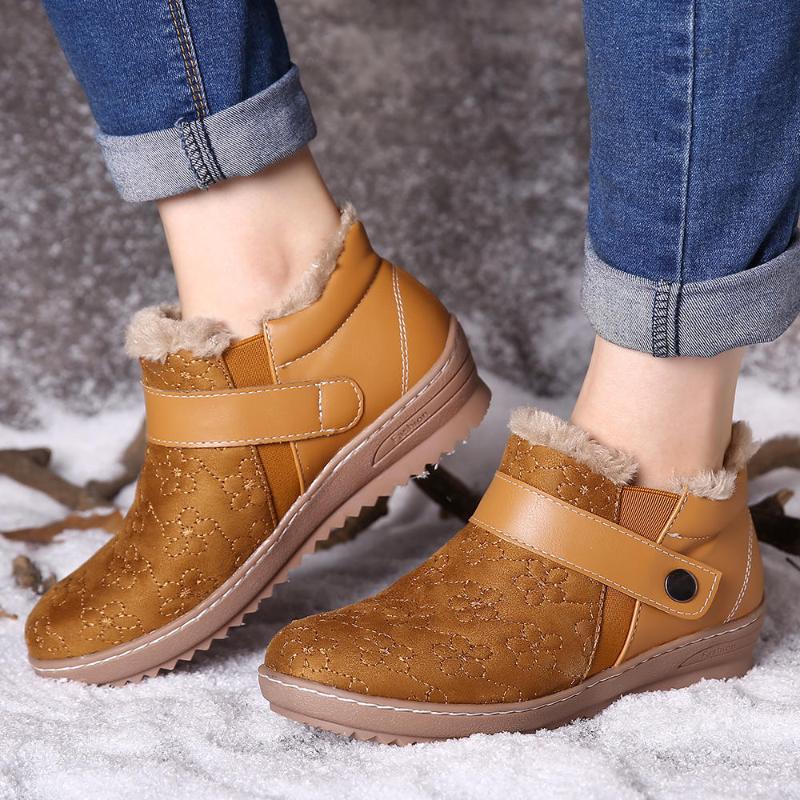 

New 2021 Winter Short Warm Snow Boots Women Warm Fur Lining Waterproof PU Leather Casual Women Ankle Boots Size 35~43, Brown