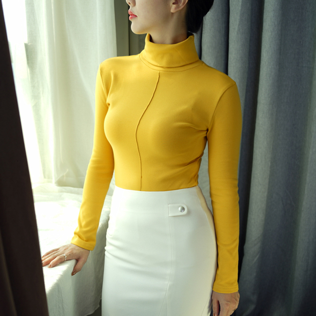 

2021 New 100%cotton High Elasticity Slim Thicken Turtleneck Long Sleeve t Shirt Women Autumn Winter Female Warm Tshirt Woman T-shirt Ch1z, Navy blue