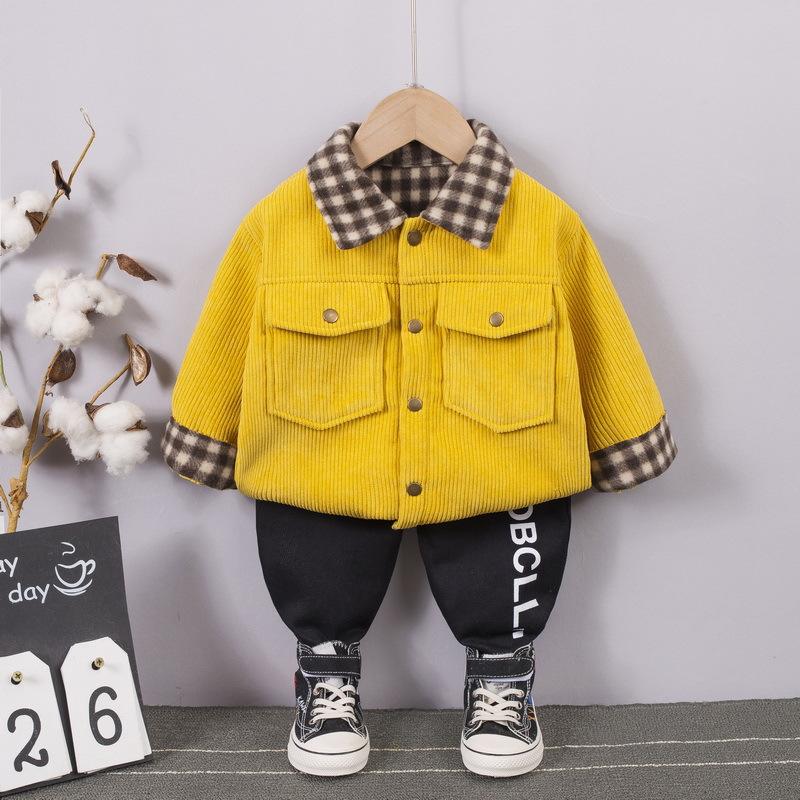 

Autumn Winter Toddler Boys Clothes Warm 1 2 3 4 5 Years Children Outfits Button Tooling Jacket Cotton Infant Kids Clothing, Beige no shoes