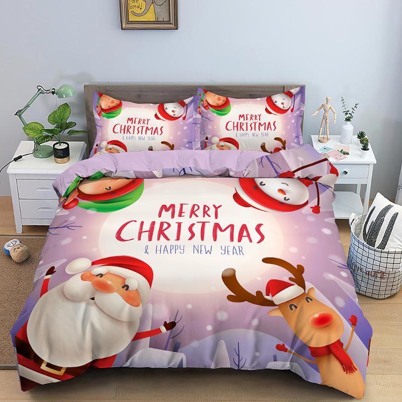 

3D Christmas Bedding Duvet Cover Sets King Size Santa Claus Reindeer Bedding 2/3Pcs Snowflake Quilt Cover Kids, Set 6