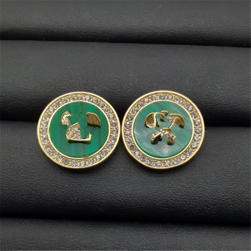 

High quality beautiful head female water shell diamond inlaid round brass gold-plated minority personality Earrings