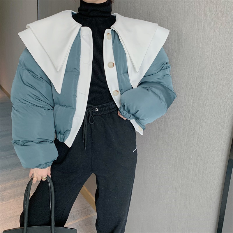 

2021 New Retro-feminine Winter Coat Puff Sleeves Quilted Bubble Jacket Lolita Autumn Releases Sweet Puffer Short Parka Coats ZU1L, Blue