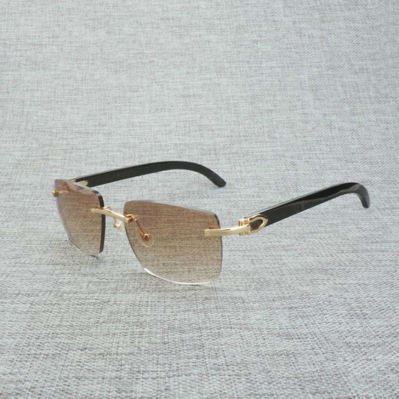 

Ienbel Black White Buffalo Horn Vintage Rimless Square Sunglasses Men Wood Sun Glasses Retro Wooden Shades For Summer Club Eyewear B Ch01