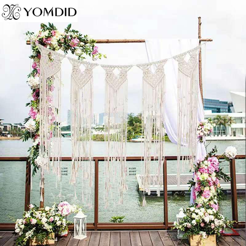 

YOMDID Rustic wedding macrame curtains boho tapestry beige knitted cotton large tapestries nordic wedding party wall decorations