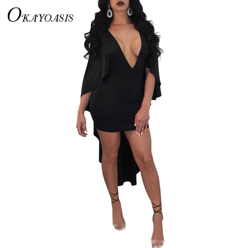

OKAYOASIS New Fashion Elegant 2020 Bandage Dresses Cloak Sleeve Midi Long Dress Summer Deep V Neck Solid Club Dress Plus Size, Cloak dress