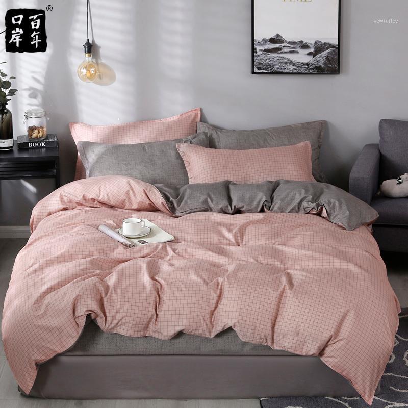 

4Pcs/Set Bedding Set Bed Set 10 Style Home Textile Products Bed Sheet Pillowcase & Duvet Cover Aloe Cotton Leaves Plaid Modern1, Jsd-keke-xingse