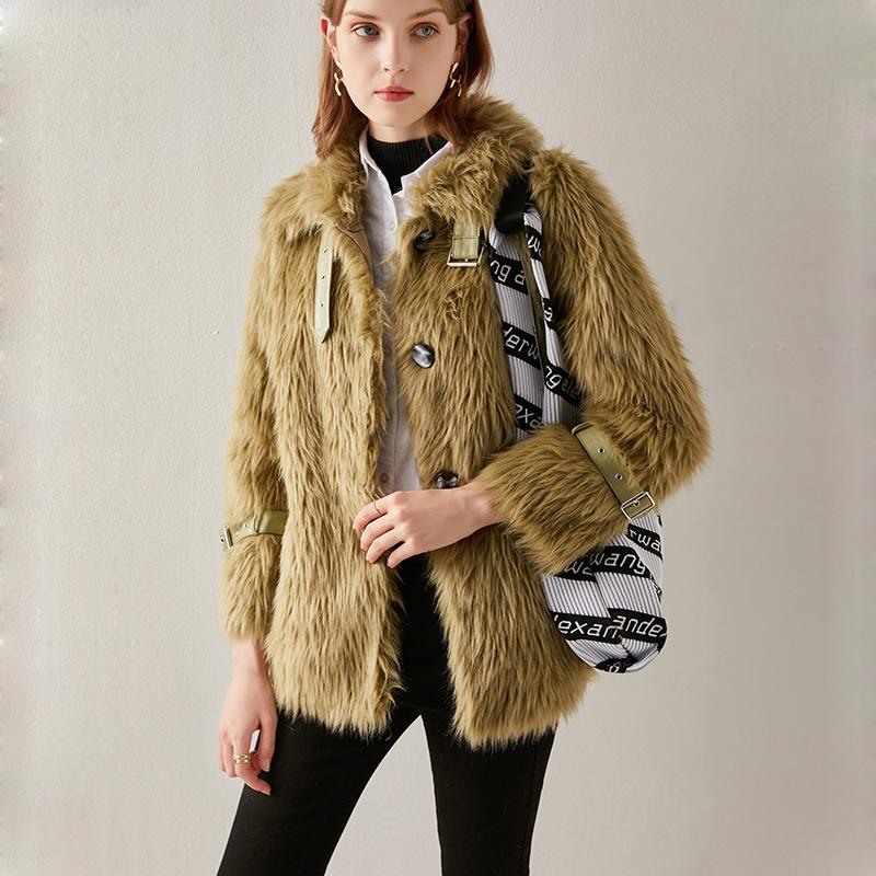 

Women Wool Coat Autumn Winter 2021 New Tuscany Double-faced Lamb Wool Patchwork Fashion Loose Warm Fur Outerwear, Green