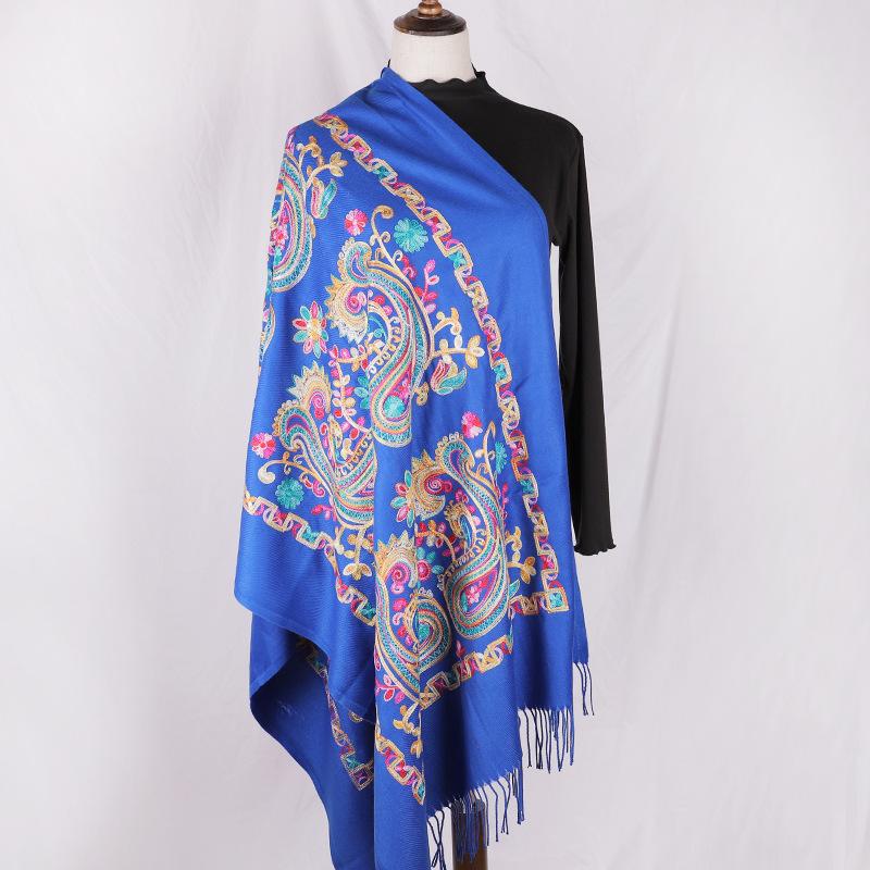

2020 autumn and winter new female cashew imitation cashmere embroidered scarf, ethnic embroidery tassel shawl dual-use scarf