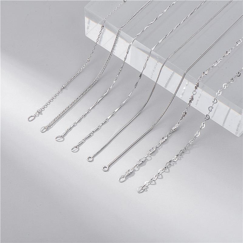 

925 Sterling Silver Necklace Snake Bone Melon Seed Single Heart Ingot Twisted Wheat Grain Cross Bead Single Naked chain